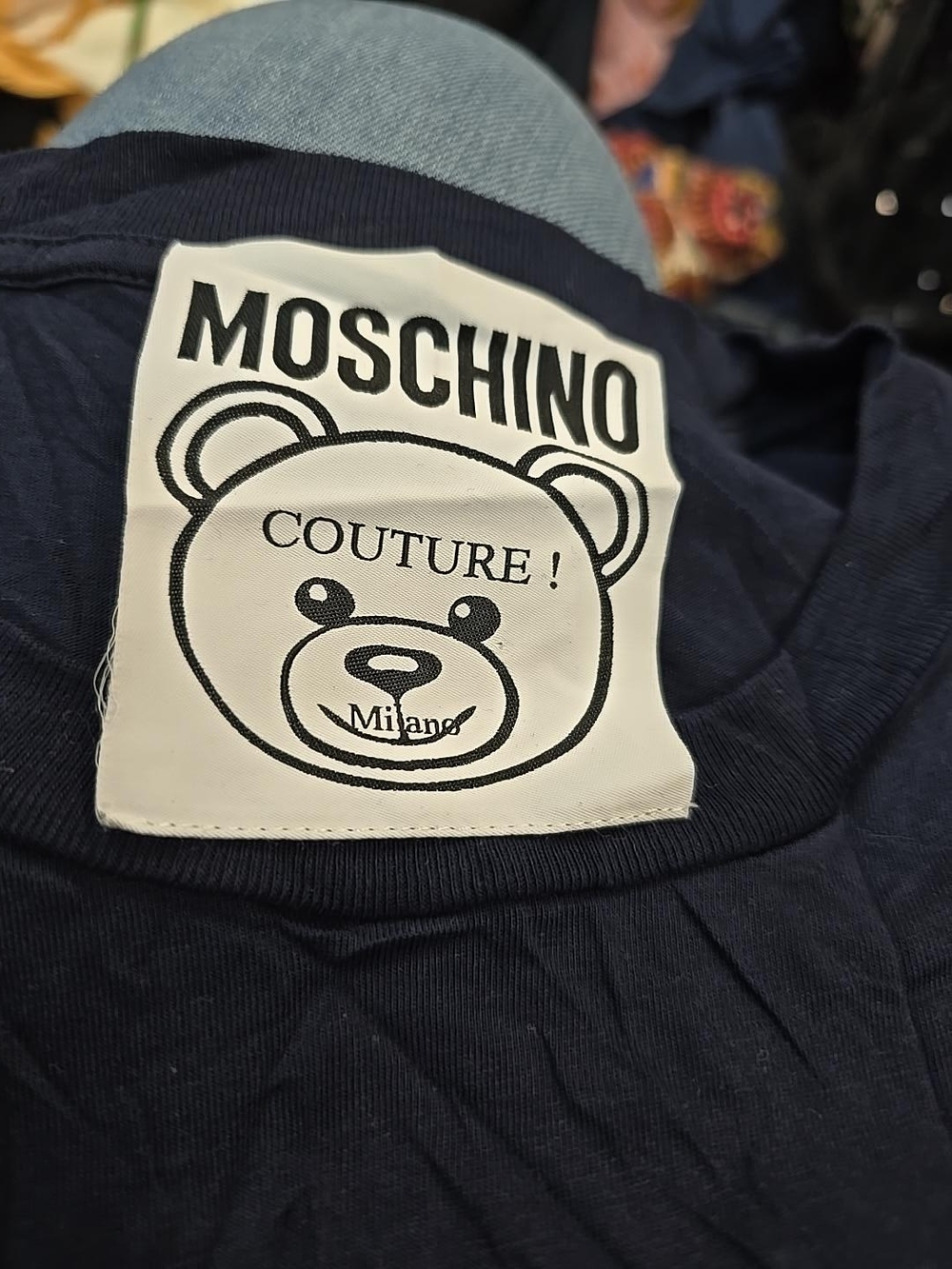 Moschino Navy and White Bear Logo Tee